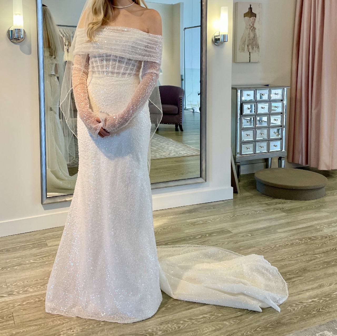 Celestial-inspired Wedding Dress 2026 Wrap Beads Illusion Corset Bridal Rehearsal Reception Engagement Party Night Dance Gown Winter Bride Long Sleeve