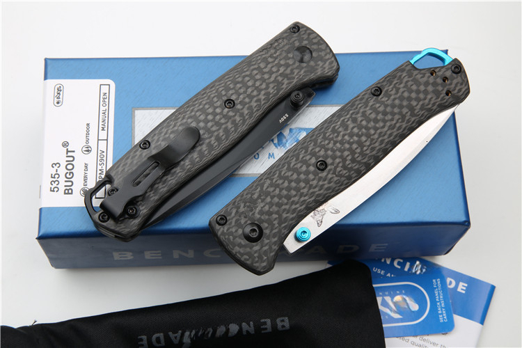 BM 535-3 Folding Knife S90V Blade Carbon Fiber Handles Sharp Field Hunting Knife Survival Tactical Tool with Pocket Clip