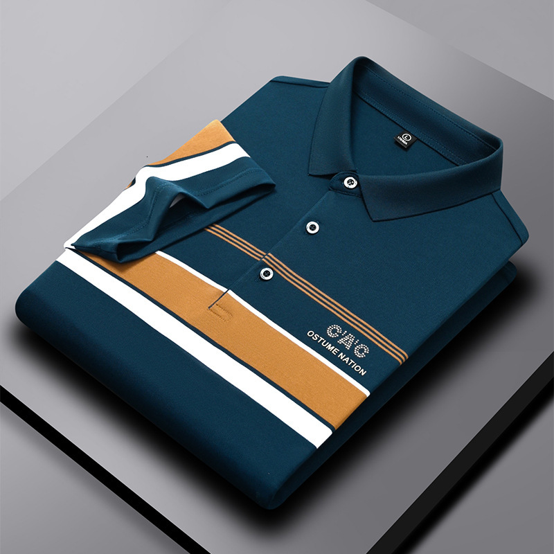 Designer Polo Shirt Mens Color Block Striped Rhinestone Letter Print Business Casual Short Sleeve Breathable Cotton Top For Summer Daily Office Fashio