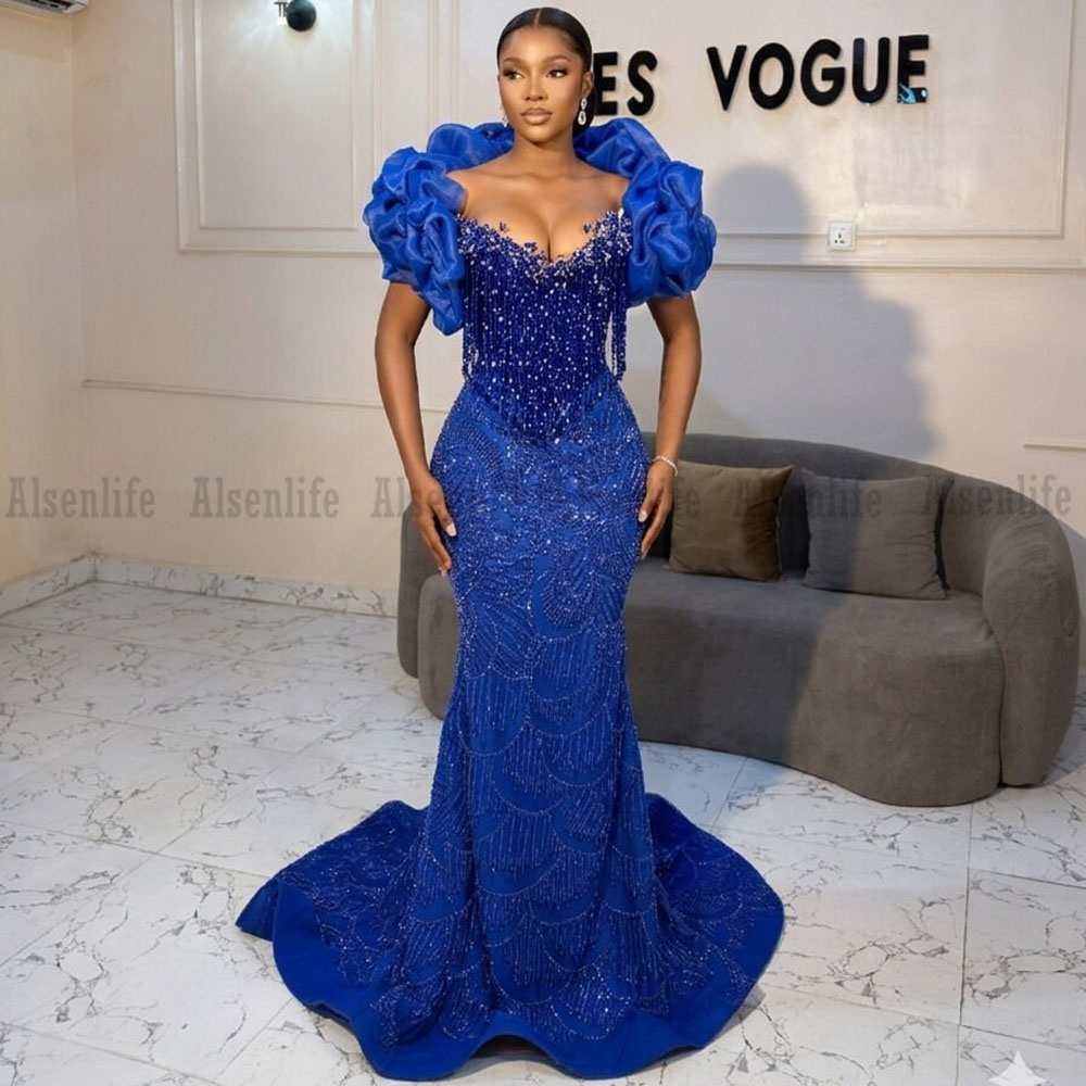 Royal Blue Prom Dresses For Women 2026 Mermaid Sequins Beading Evening Gowns Off Shoulder Gala Gown