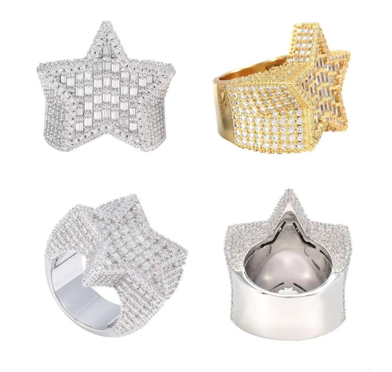 Luxury Shiny Fine Jewelry Sparkling 925 Sterling Silver VVS1 Baguette Moissanite Large Star Ring for Women