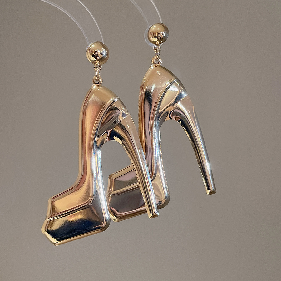 Exaggerated European American style silver needle irregular geometric metal shiny stud earrings, 2026 new model, unique and stylish earrings - view 8