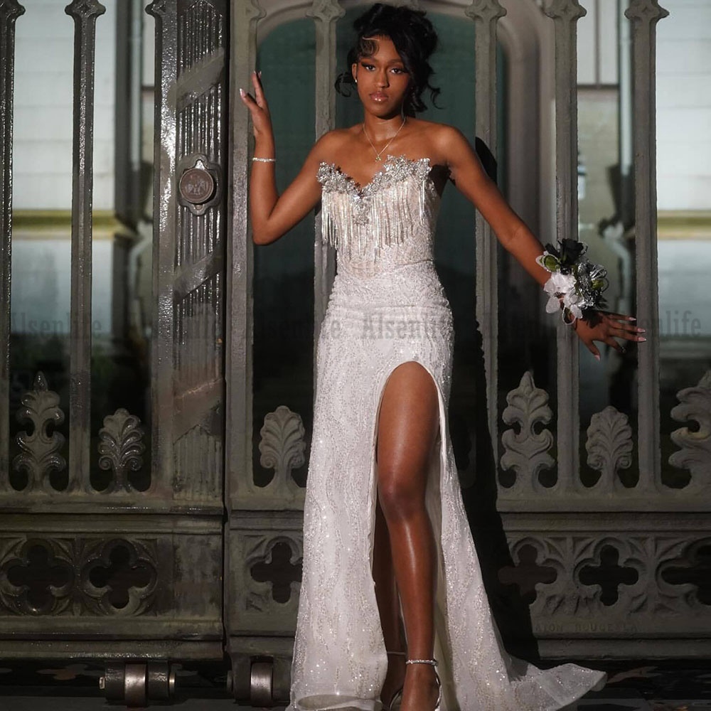 Matric Farewell Prom Dresses 2026 Strapless Crystal Tassel Black Girls Evening Party Dress Gala Outfit
