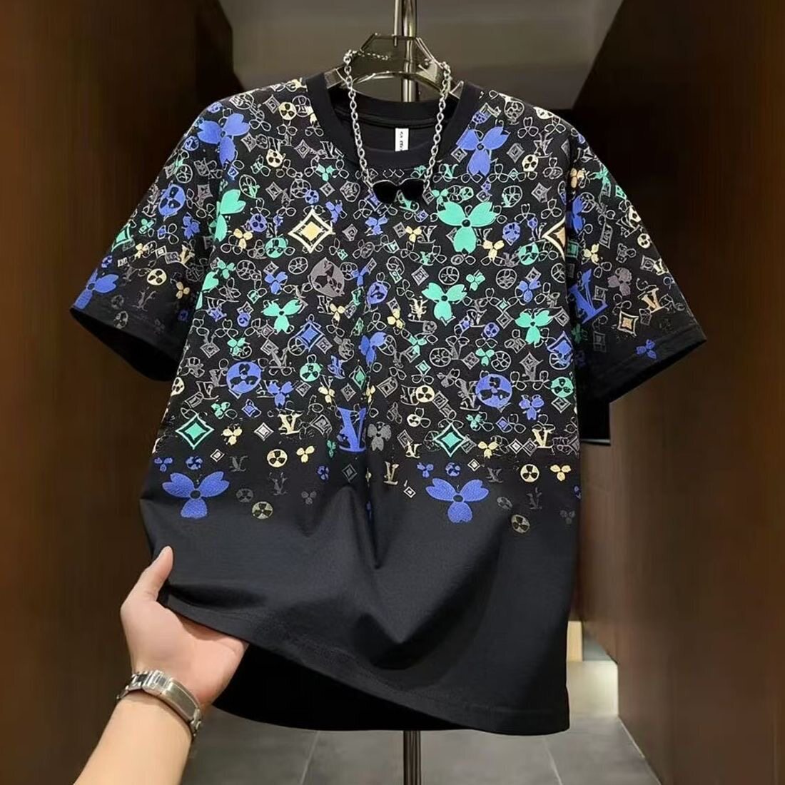 Summer New Designer T-shirt Light Luxury Casual Short Sleeved Mens Round Neck Slim Fit Trendy Brand High-end Letter Full Printed Short Sleeved T-shirt