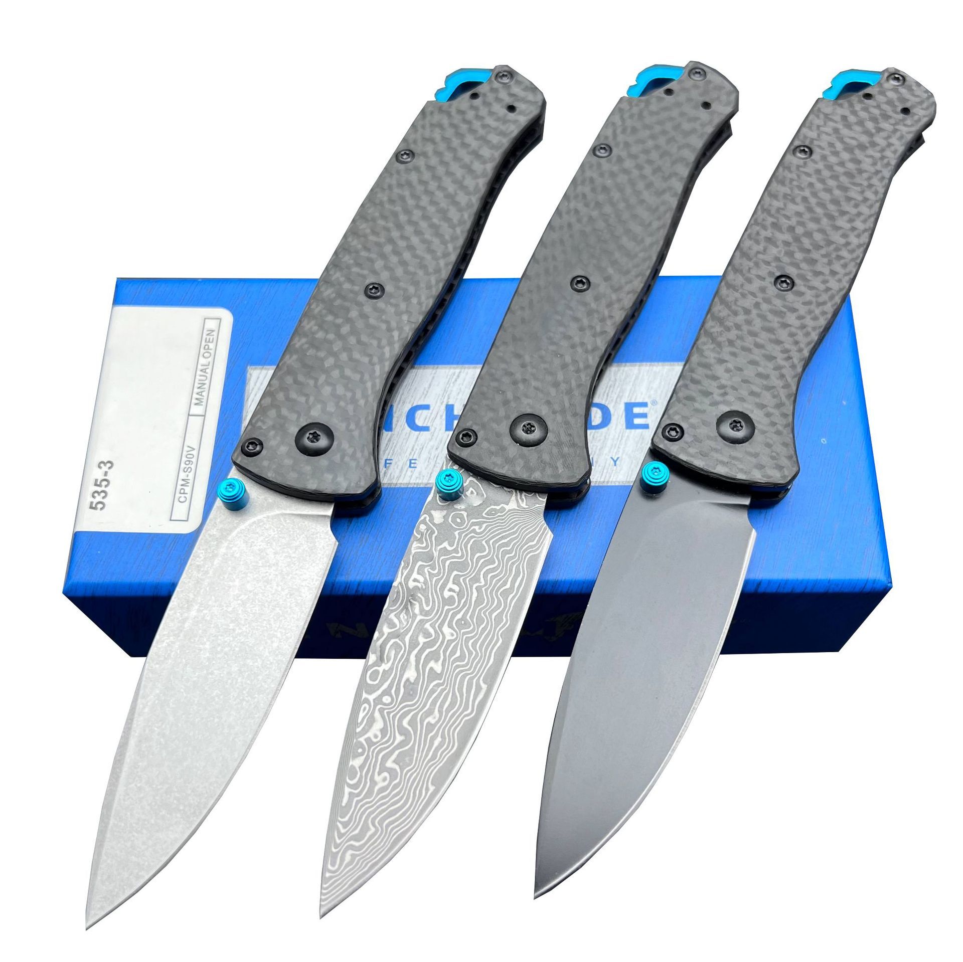 BM 535 Folding Tactical Knife Damascus Steel Blade Bugout Knife Carbon Fiber Handle Pocket Outdoor Camping Self-defense Knives