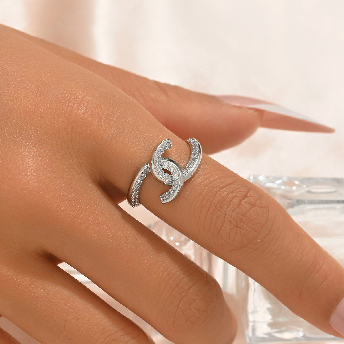 designer necklace jewelry Women Ring Double C Design with Zircon Inlay Adjustable Open Ring Versatile Index Finger Ring High quality accessories