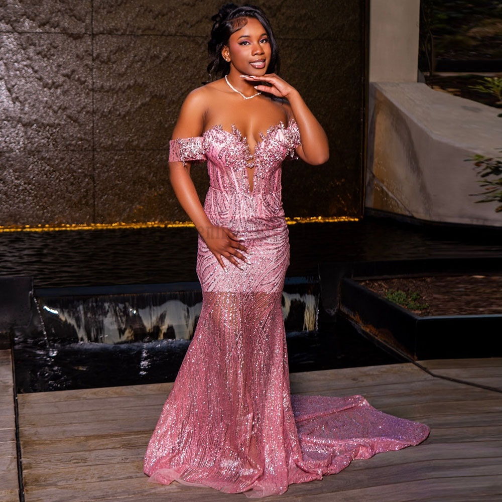 Sexy Pink Evening Dresses Beaded Sequins Diamonds Prom Dress 2026 Elegant Gala Party Gowns For Women