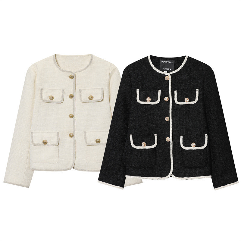 2025 Fashionable Womens Round Neck Pocket Fleece Jacket 251030