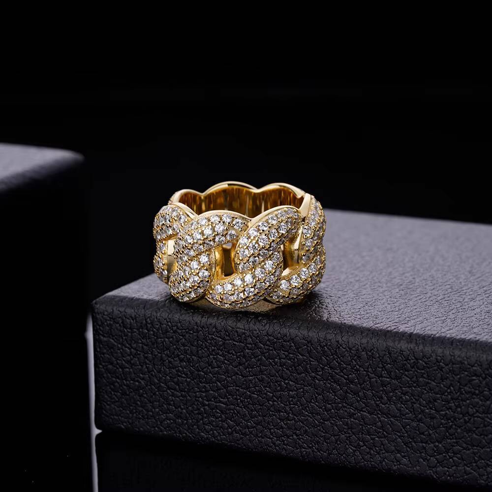 Fashion Fine Hip Hop Jewelry Iec Out VVS Moissanite Diamond 925 Sterling Silver Finger Cuban Link Ring for Men