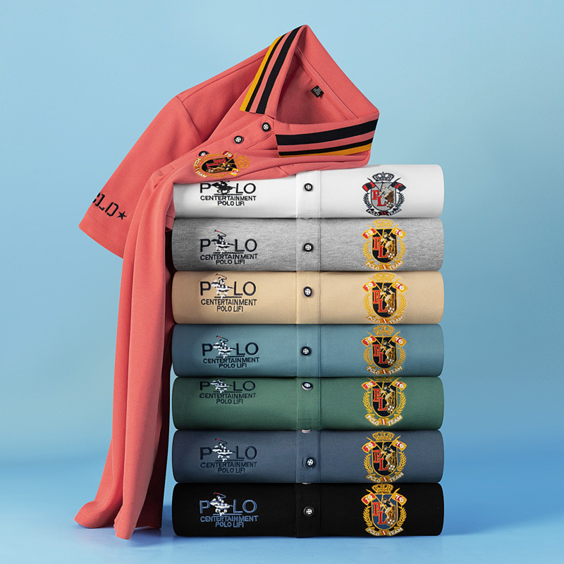 Men's Mint Green Polo Shirt With Color Striped Collar And Royal Crest Embroidery Soft Pique Cotton Short Sleeve Casual Top For Summer Office And 