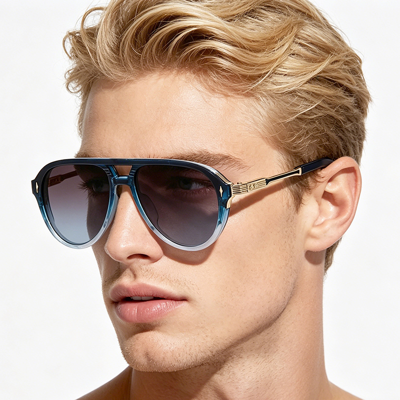 Oversized Pilot Sunglasses European and American Men's Retro Double Bridges Rivets Square Frame Cross-Border Spot Wholesale UV Protection CB Fash