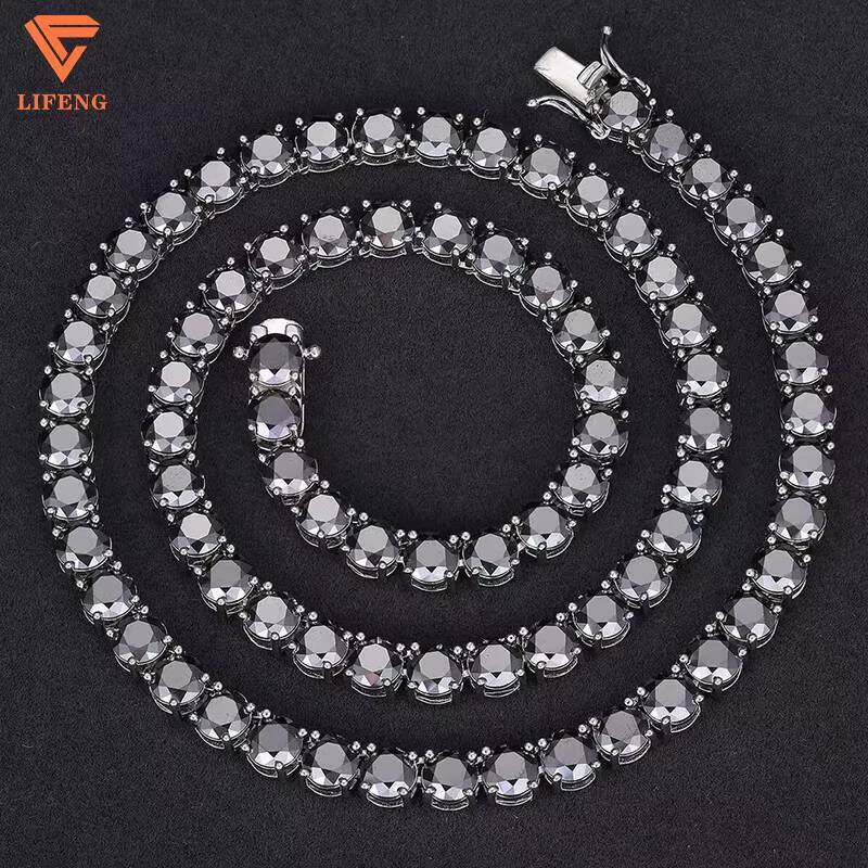 New Popular Hiphop Fashion Jewelry 6mm Iced Out Black Diamonds VVS Moissanite 925 Silver Necklace Tennis Chain for Mens