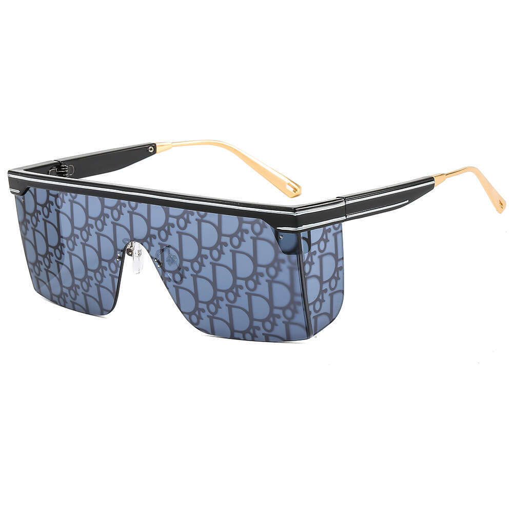 New Designer Personalized Letter Print Sunglasses, UV400 Protection, Unisex One-piece Large Frame Windproof Modern Trendy Eyewear