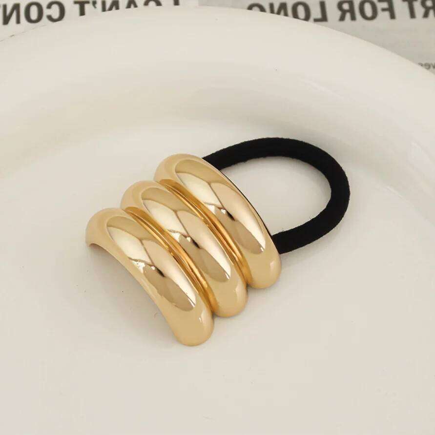 Classic Irregular Geometric Charms Ties Gold Silver Metal Ponytail Holder Hair Cuff Rope Women Girls Elastic Rubber Band