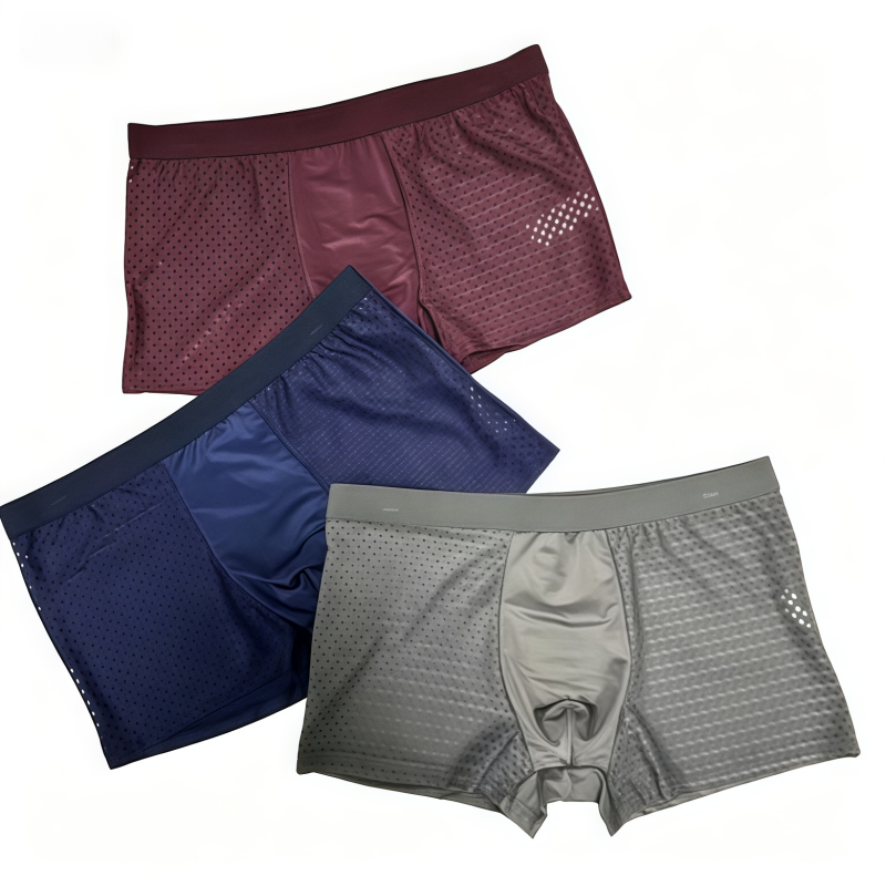 Men's Ice Silk Boxer Briefs, Seamless Mesh Thin Style, Sexy Boxer Shorts, 3-Pack