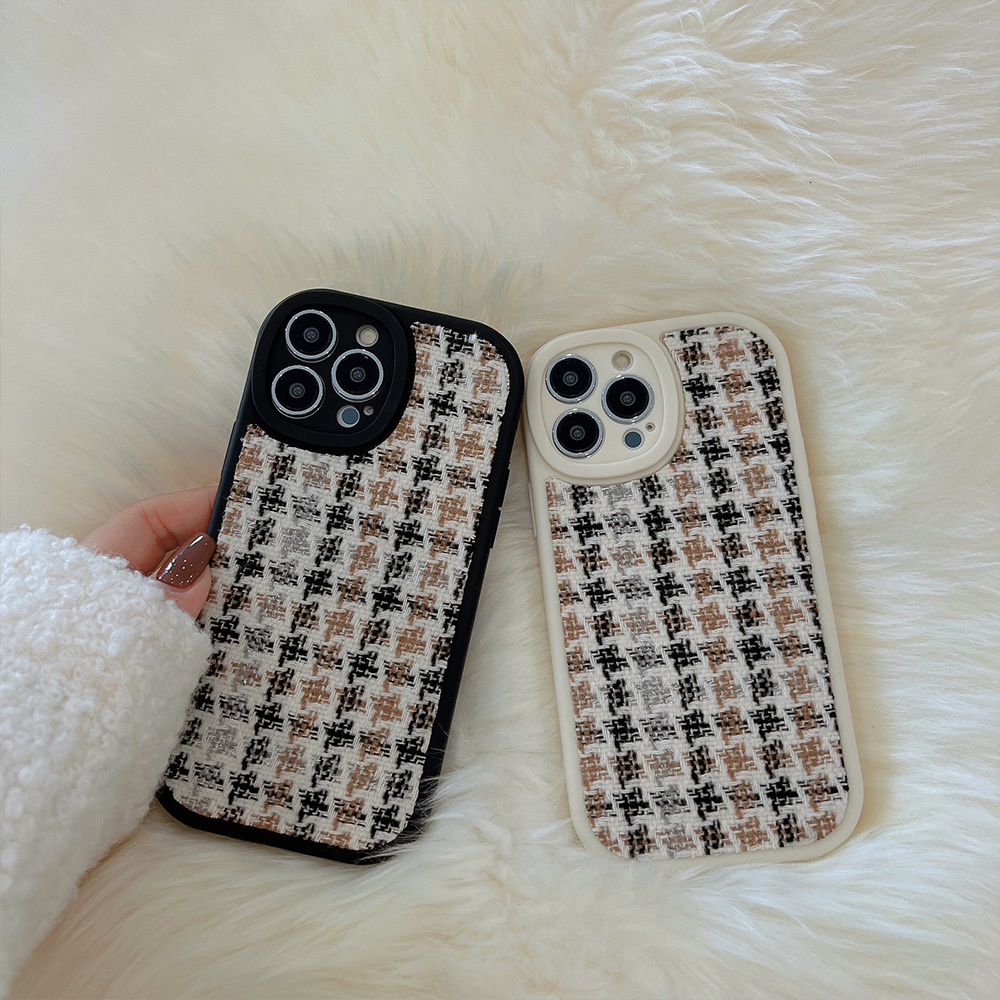 Luxury Phone Case Designer Knitted Houndstooth Phone Case For Apple Iphone 16/17 Pro Max Retro Style Protective Cover For Iphone 15/12/11/XS