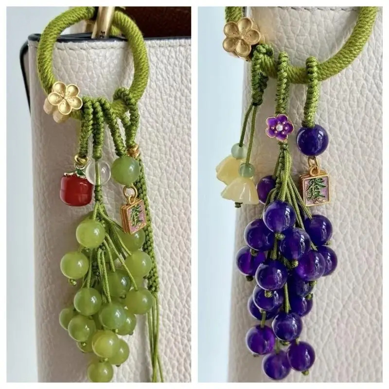 Summer Fresh Handmade Grape Keychain Womens Cute Bag Charm Cute Fruit Pendant DecorationYY26 260427