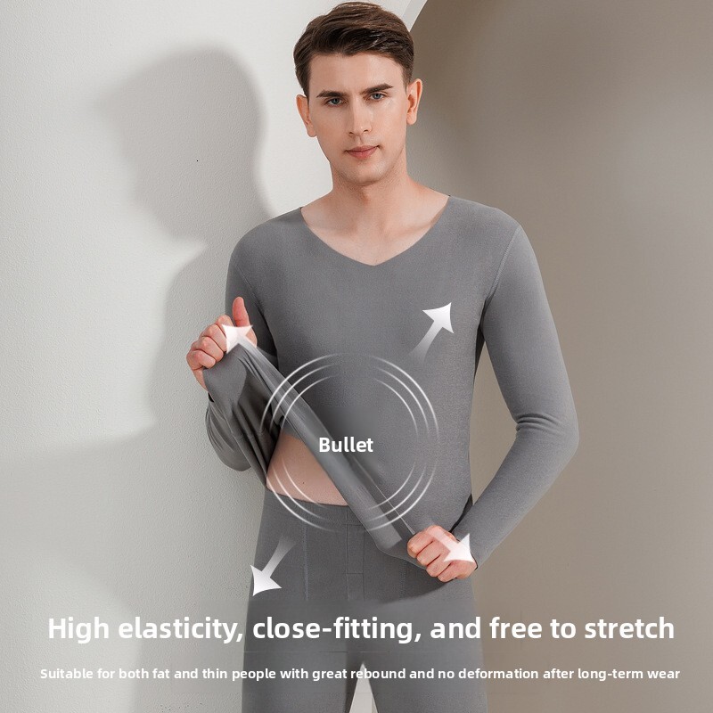 Original DeRong seamless thermal underwear set, fleece-lined thickened cold protection, base layer top and pants couples, available for wholesale