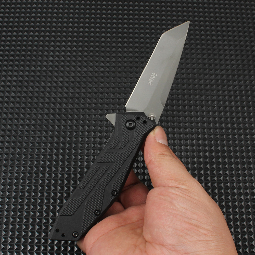 KS 1990 Black Folding Knife with 8Cr13Mov Blade and Nylon Fiber Handle - Essential Emergency Tool for Outdoor Hiking Travels