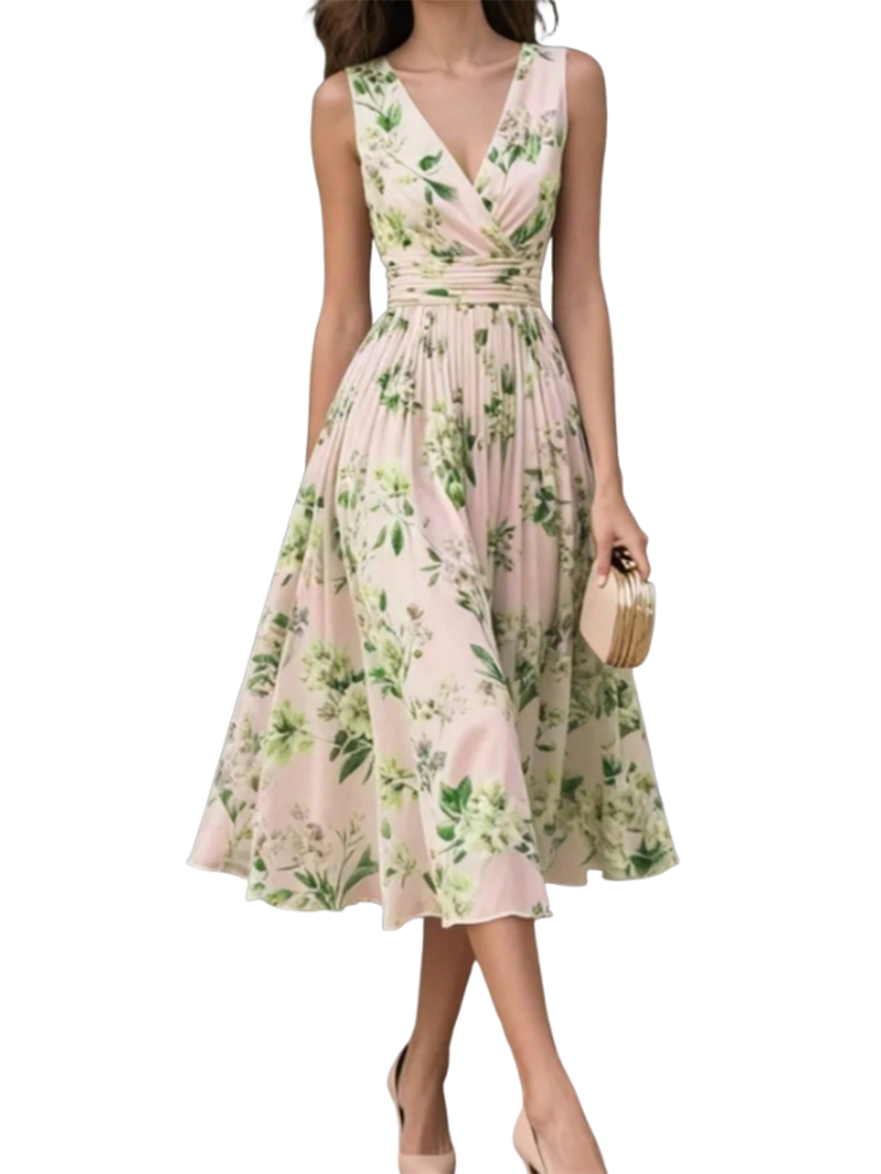 Women's Vintage Floral Print Midi Dress, Elegant Ditsy Flower Pattern Casual Sundress, Boho Chic High Waist Flowy A-Line Dress