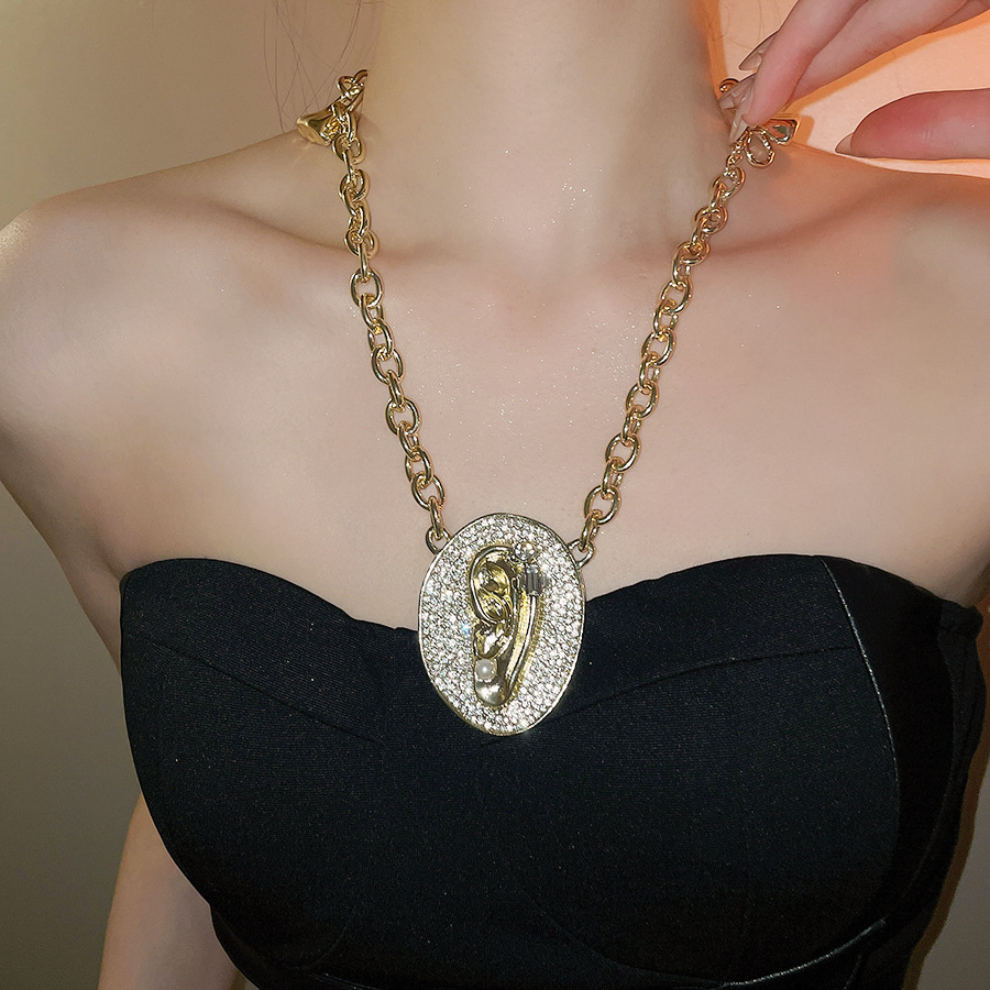 European American vintage style statement necklace pearl ear pendants, exaggerated and fashionable with a high-end feel, clavicle chain pendant access - view 5