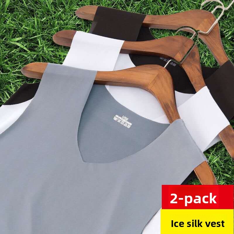 Ice silk men's sleeveless vest, new summer casual sports seamless slim-fit underwear base shirt