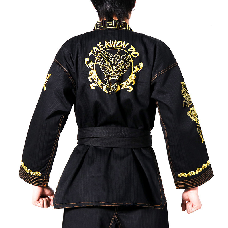 Protective Gear Black Professional Taekwondo Uniform Men's Unisex Set Belt Karate Judo Martial Arts Adult WTF Clothing Long Sleeve 231212
