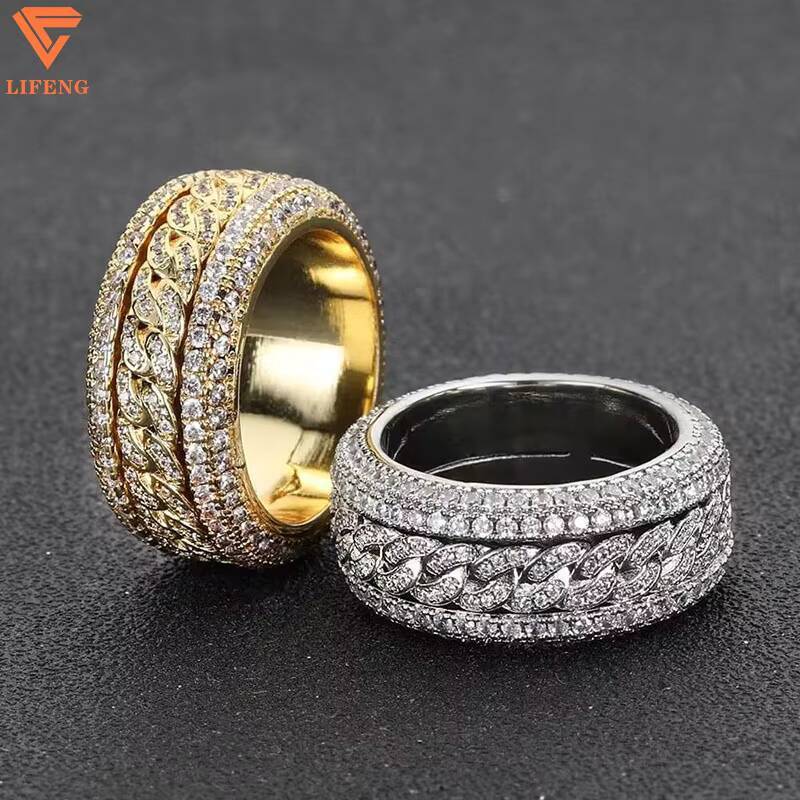 Fashion Jewelry Custom Hip Hop Ring 925 Sterling Silver Plated 18 K Gold Ice Out Moissanite Diamond Ring Wedding Ring