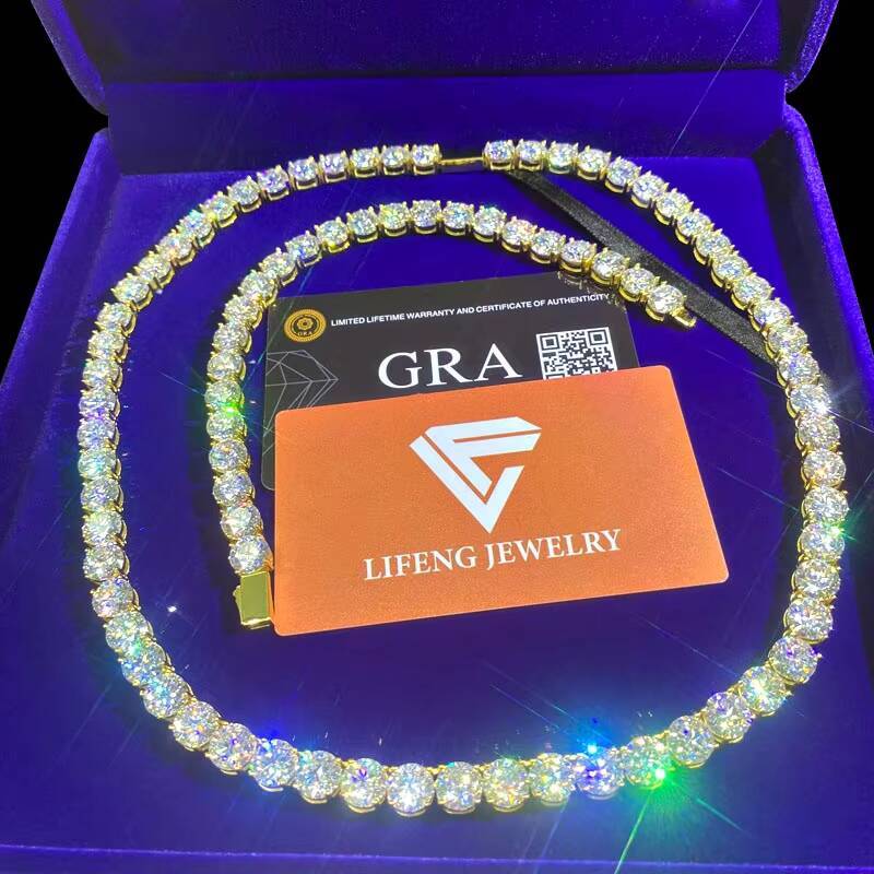 Pass Diamond Test VVS Moissanite 3-4mm Wide 925 Sterling Silver Tennis Chain Gold Hip Hop Jewelry Necklace Men Women Pearl Main