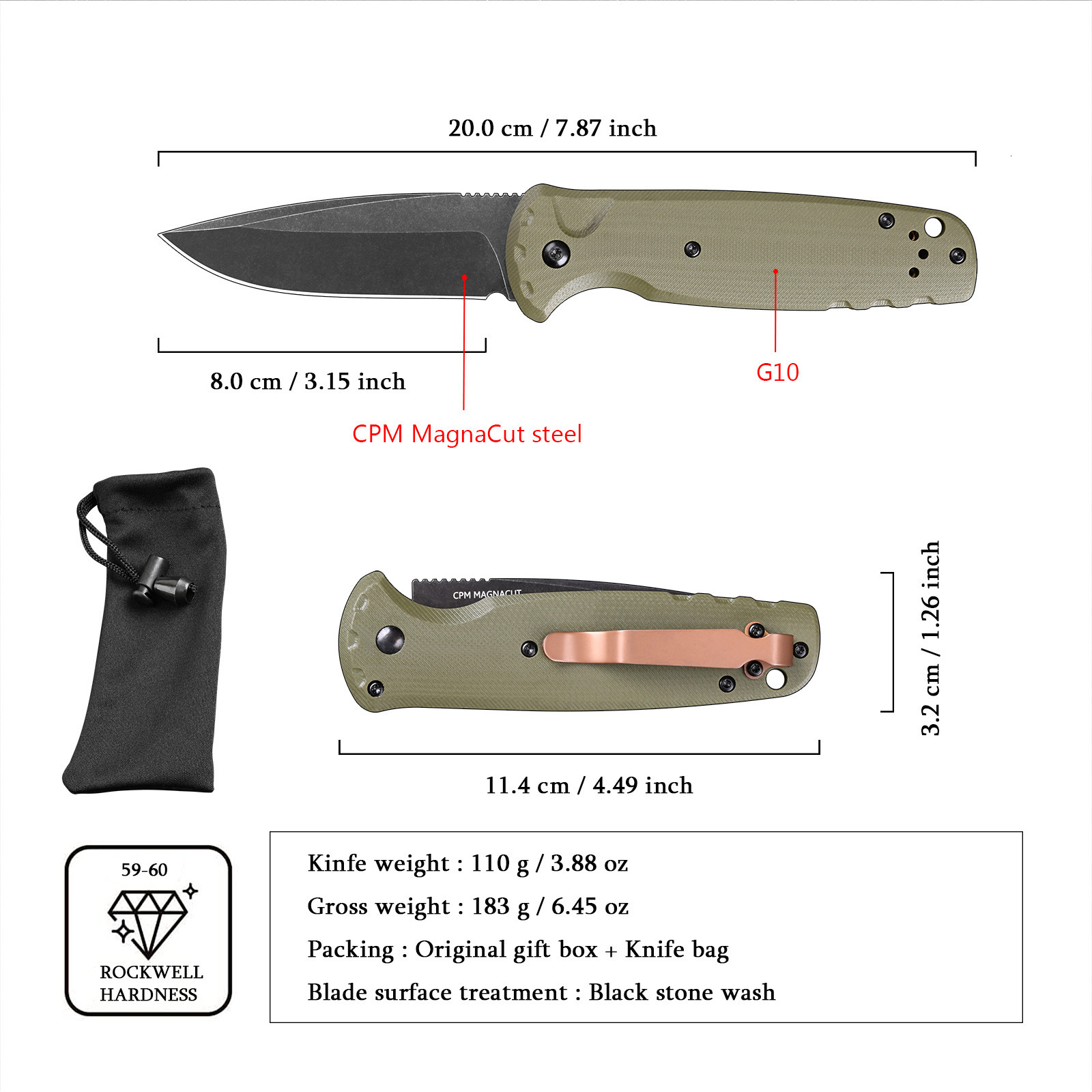 BM 4300 Folding Knife G10 Handle Wilderness Exploration, Hunting, Tactical Combat, Ergonomic Handle, EDC Multi-functional Knives