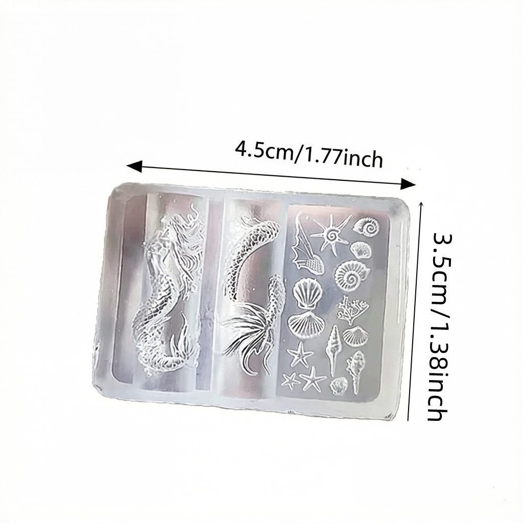 Mermaid & Ocean Elements Silicone Nail Art Mold 3D Embossed Mermaid Tail Seashell Starfish Coral UV Gel Polish Stamping Mold for DIY Nail Art