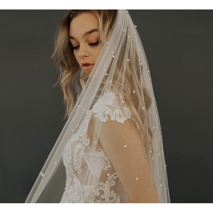 TOPQUEEN V05 Pearls Wedding Veils With Comb 100 Handmade Beaded Wedding Accessories Cathedral Wedding Veil Elegant 260228