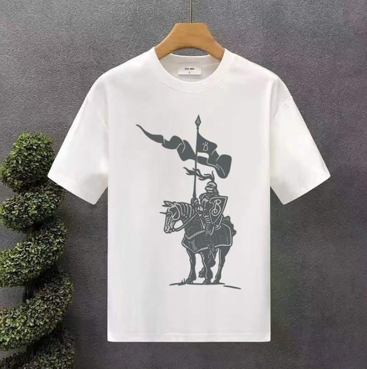 Mens Heavyweight Cotton Casual Streetwear Crew Neck Loose Fit Short Sleeve Designer Knight Print T-Shirt For Summer Daily Fashion Wear