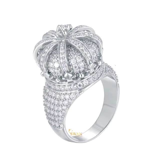 Luxury 925 Sterling Silver Crown Ring with Moissanite Diamonds Iced Out Hip Hop Wedding Statement Jewelry for Men Women