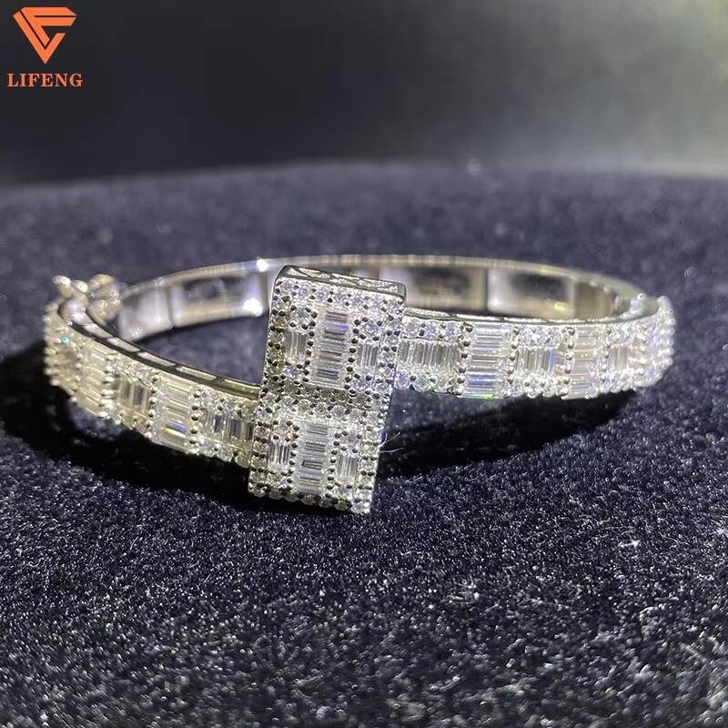 72H New Arrival Popular Baguette VVS Moissanite Bracelet Iced Gold Plated 925 Silver for Men Women
