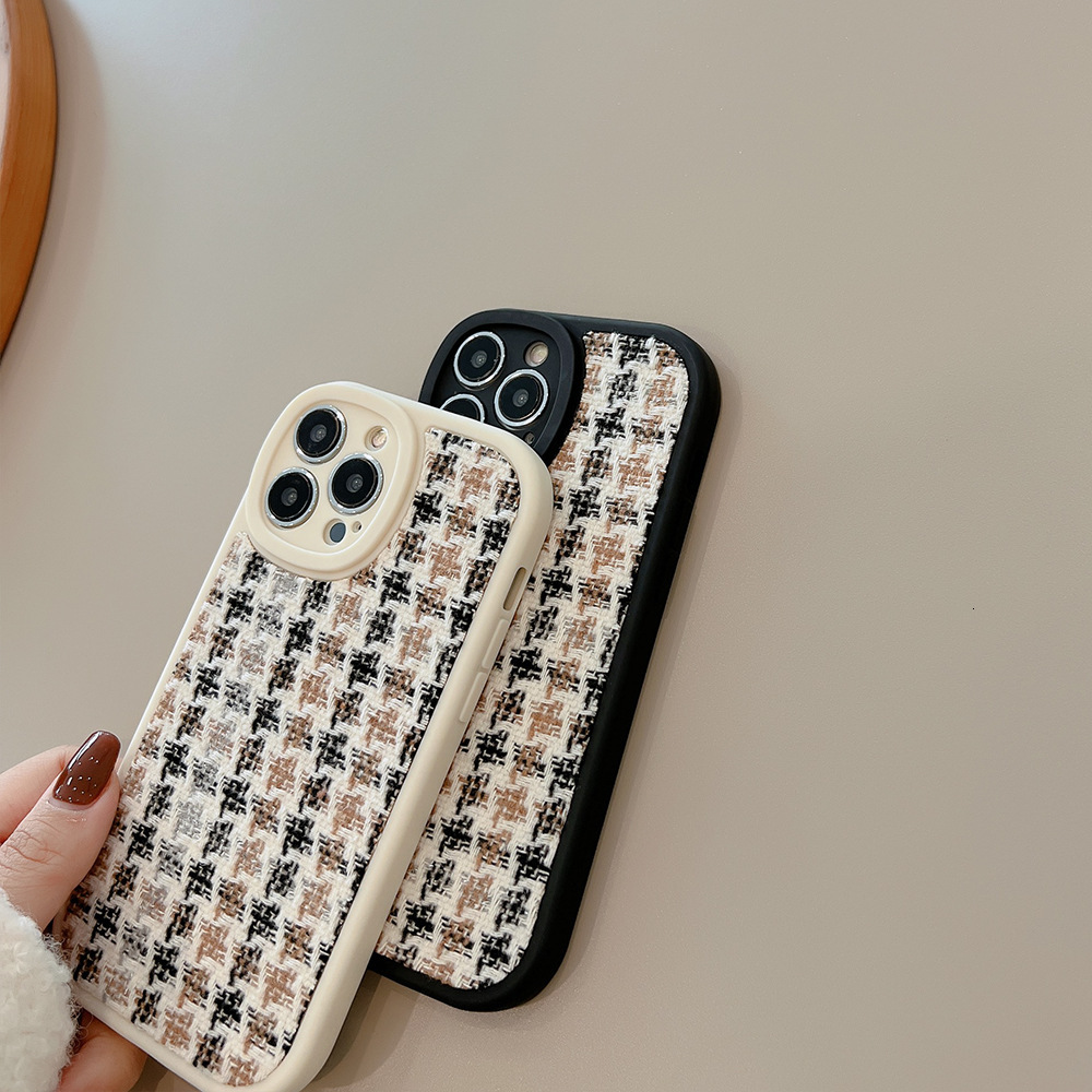 Luxury Phone Case Designer Knitted Houndstooth Phone Case For Apple Iphone 16/17 Pro Max Retro Style Protective Cover For Iphone 15/12/11/XS