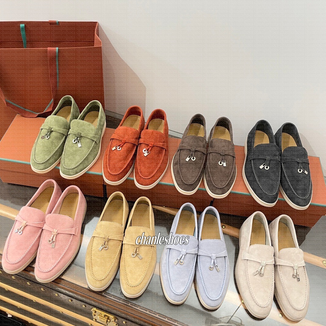 Loafers Designer shoes Walk Charms Embellished Casual Shoes Mens Womens Suede Couple Shoe Genuine Leather Flat For Men Women Size 35-46