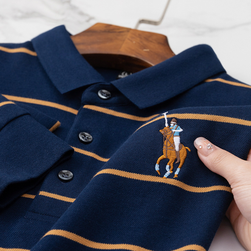 Mens Designer Cotton Striped Polo Shirt Long Sleeve Embroidered Logo Casual Knitted Top Business Style Plus Size Office Party Wear