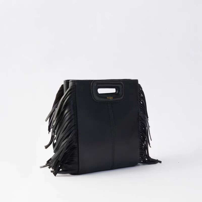 New Fashion Maje Shoulder Black PU Soft Crossbody Bag Large Capacity Retro Women's Handbag