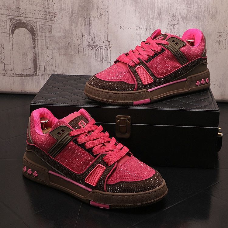 Designer shoe Pink Rhinestone Trendy Brand Men's Sneakers 2026 New Color Block Versatile Thick Sole Height Increasing Internet Celebrity Hot Fash