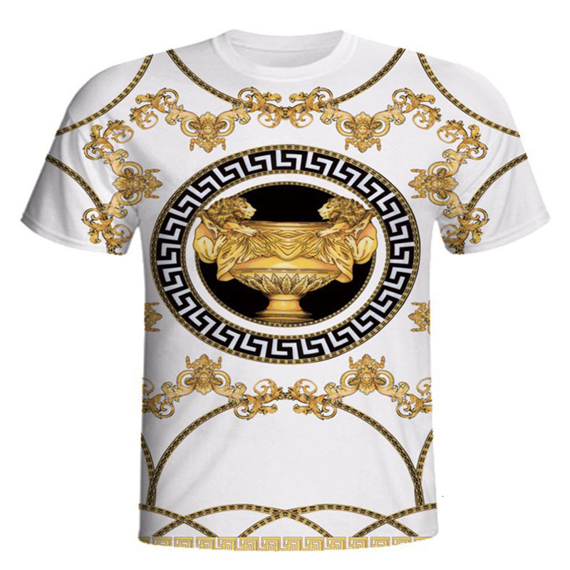 Mens Designer Luxury Baroque Print T Shirt Short Sleeve Crew Neck Casual Streetwear Top Gold Black Pattern Fashion Style Summer Daily Wear Plus Size