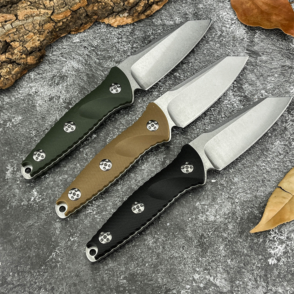 93M high-hardness outdoor straight knife, convenient for hiking, camping, fruit cutting, fishing, and meat cutting