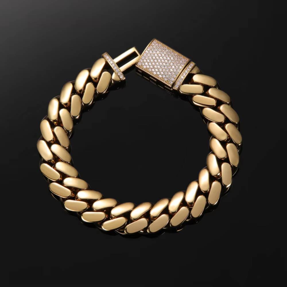 Bracelet Hip Hop Jewelry Silver Wholesale Choker 18k Gold Chunky Custom 12mm-22mm Chain 925 Silver14k Gold With Cz