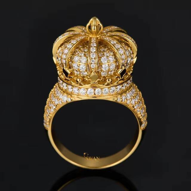 Luxury 925 Sterling Silver Crown Ring with Moissanite Diamonds Iced Out Hip Hop Wedding Statement Jewelry for Men Women