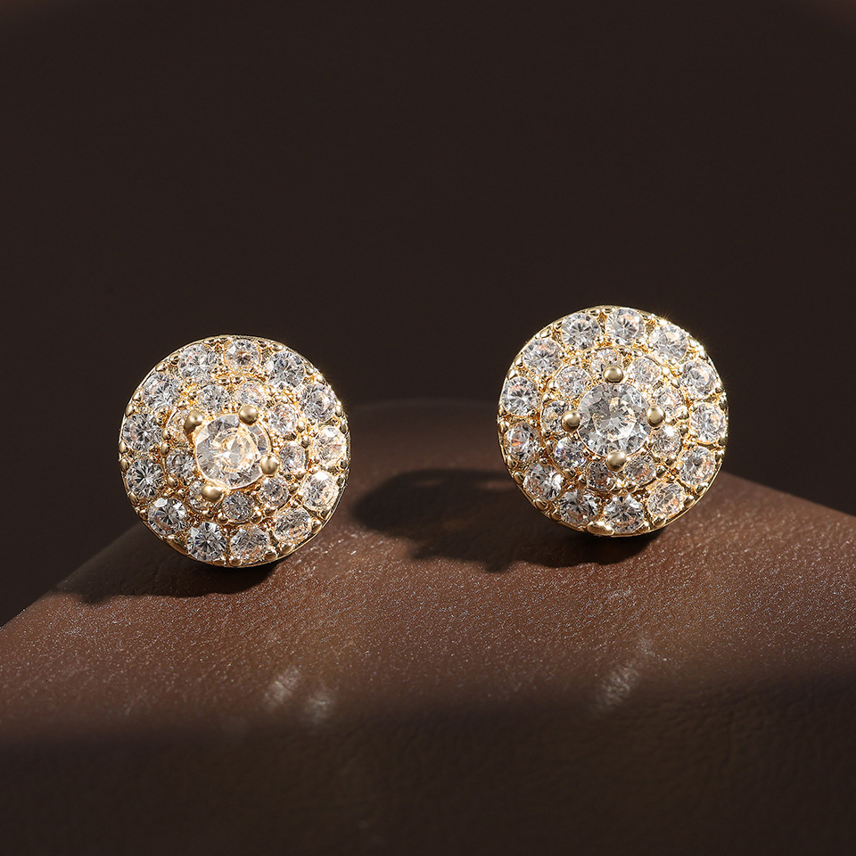 Full diamond micro-set round earrings. Best-selling custom design. Women's hip-hop earrings for Europe and America. Amazon's best-selling ea
