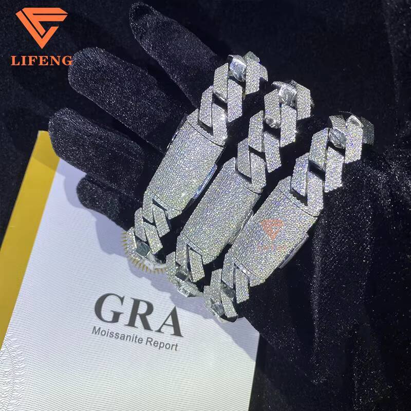 Top Quality Iced Out Hip Hop Cuban Link Chain 925 Sterling Silver 15mm Miami Mossanite Cuban Link Chain Bracelet