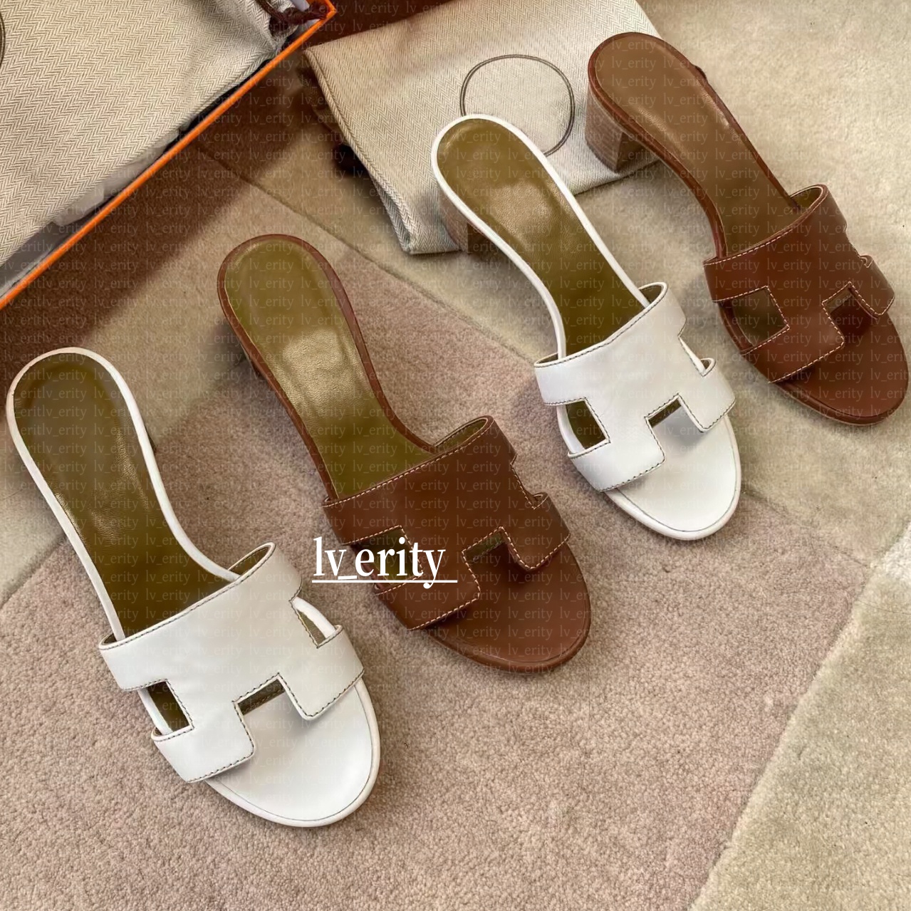 Brand Designer Sandals Women Shoes Gunuine Leather Slipper High Heel Sandal Classic Flat Slides Beach Low Heel Slipper Summer Slippers eur35-42