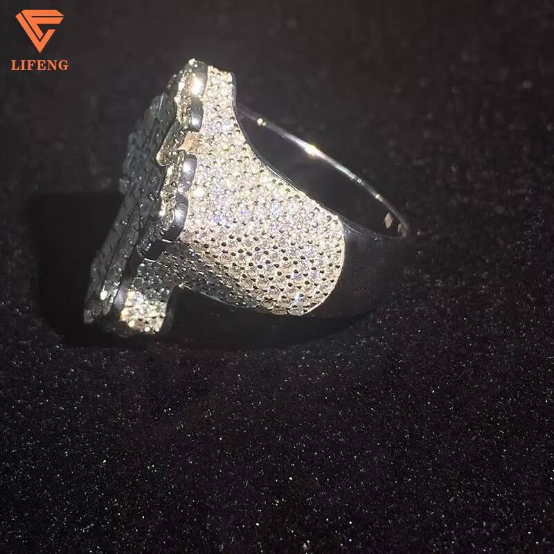 Fine Jewelry Mens Cross Ring 14K/18K White Gold Plated VVS Moissanite Ice Diamond 925 Sterling Silver Baguette Cut Hip Hop