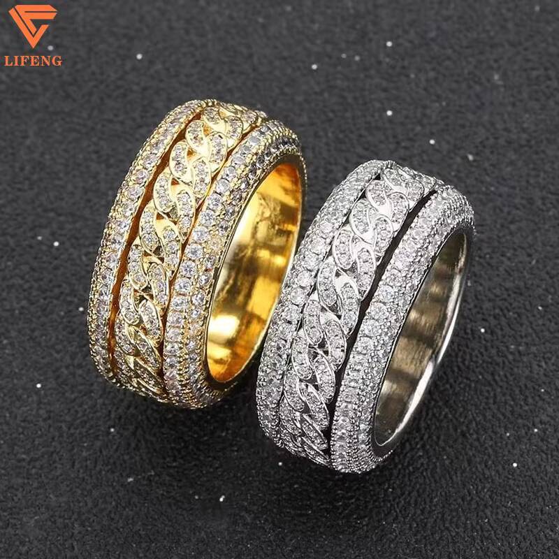 Fashion Jewelry Custom Hip Hop Ring 925 Sterling Silver Plated 18 K Gold Ice Out Moissanite Diamond Ring Wedding Ring