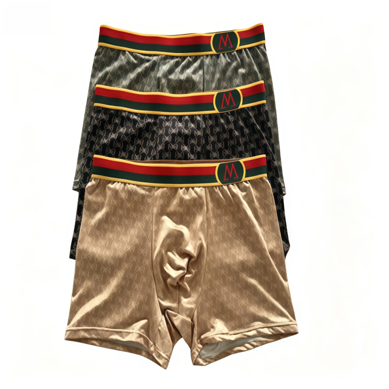 Pack of 3 men's seamless boxer briefs, high-waisted four-corner shorts for youth and men.
